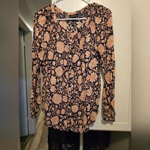 Lucky Brand Black and Tan Floral Blouse